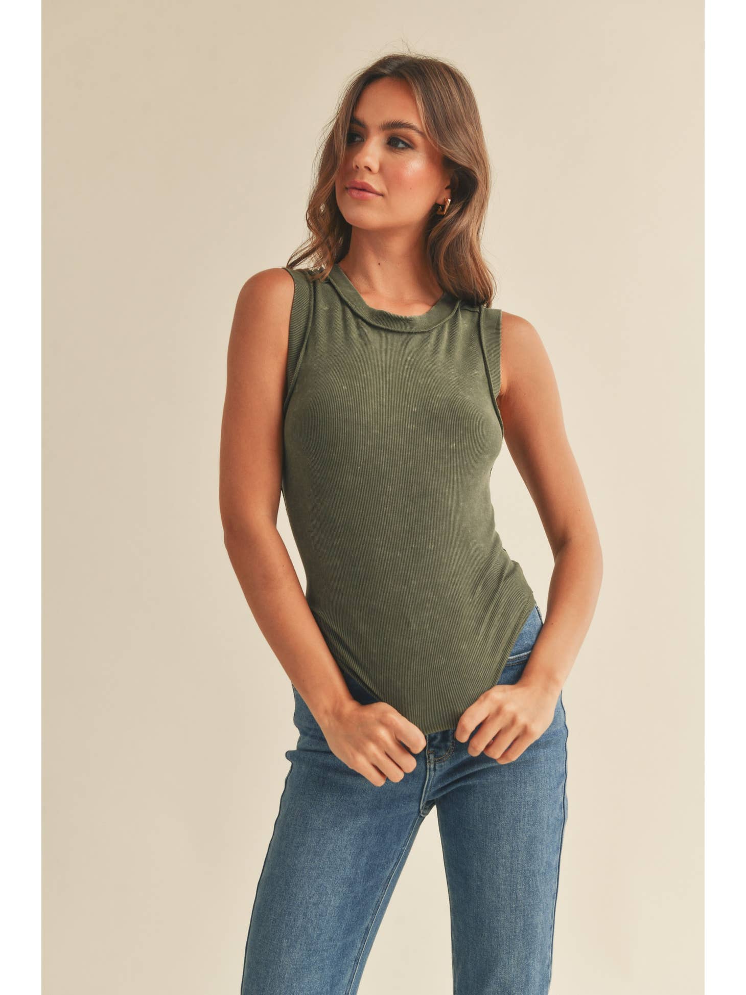 Ribbed Tank in Olive – Motel Therapy